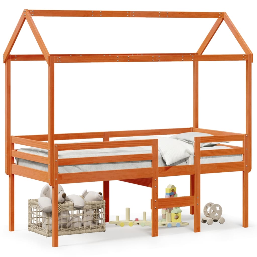 Cama Alta Con Techo Blanca Madera Maciza Pino Blanca
