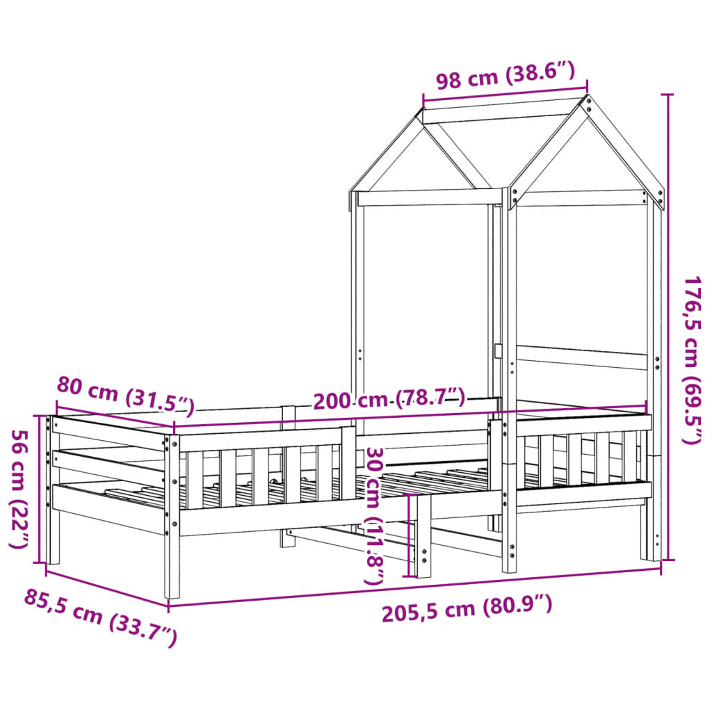 Estructura Cama Con Techo Madera Maciza Pino Marrón