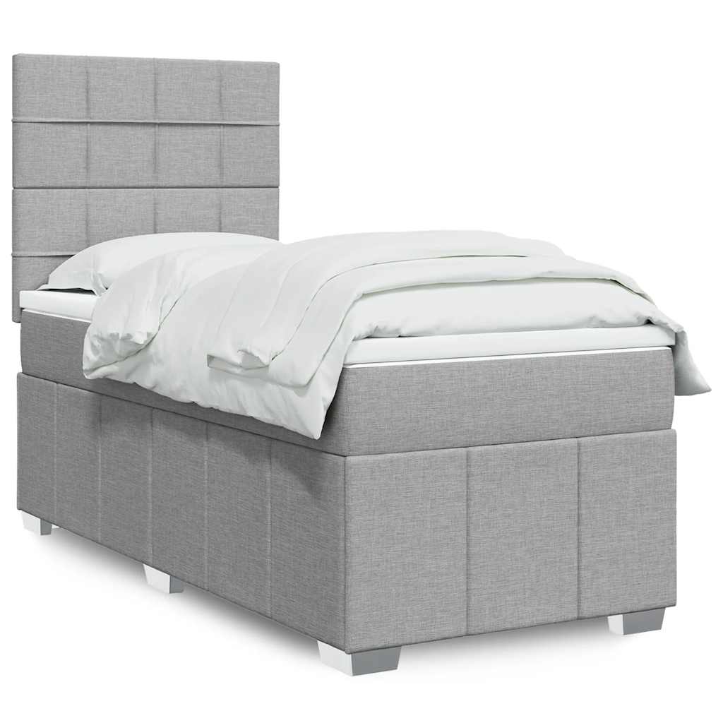 Cama Box Spring Con Colchón Tela Gris Taupe