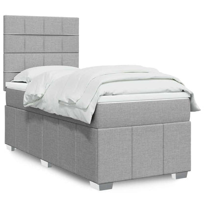Cama Box Spring Con Colchón Tela Gris Taupe