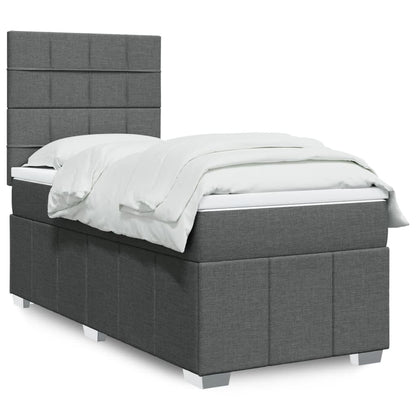 Cama Box Spring Con Colchón Tela Gris Taupe