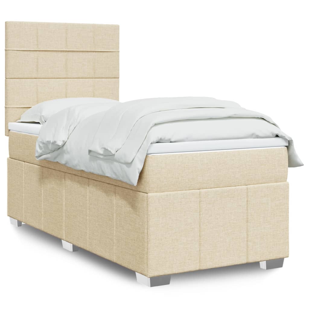 Cama Box Spring Con Colchón Tela Gris Taupe