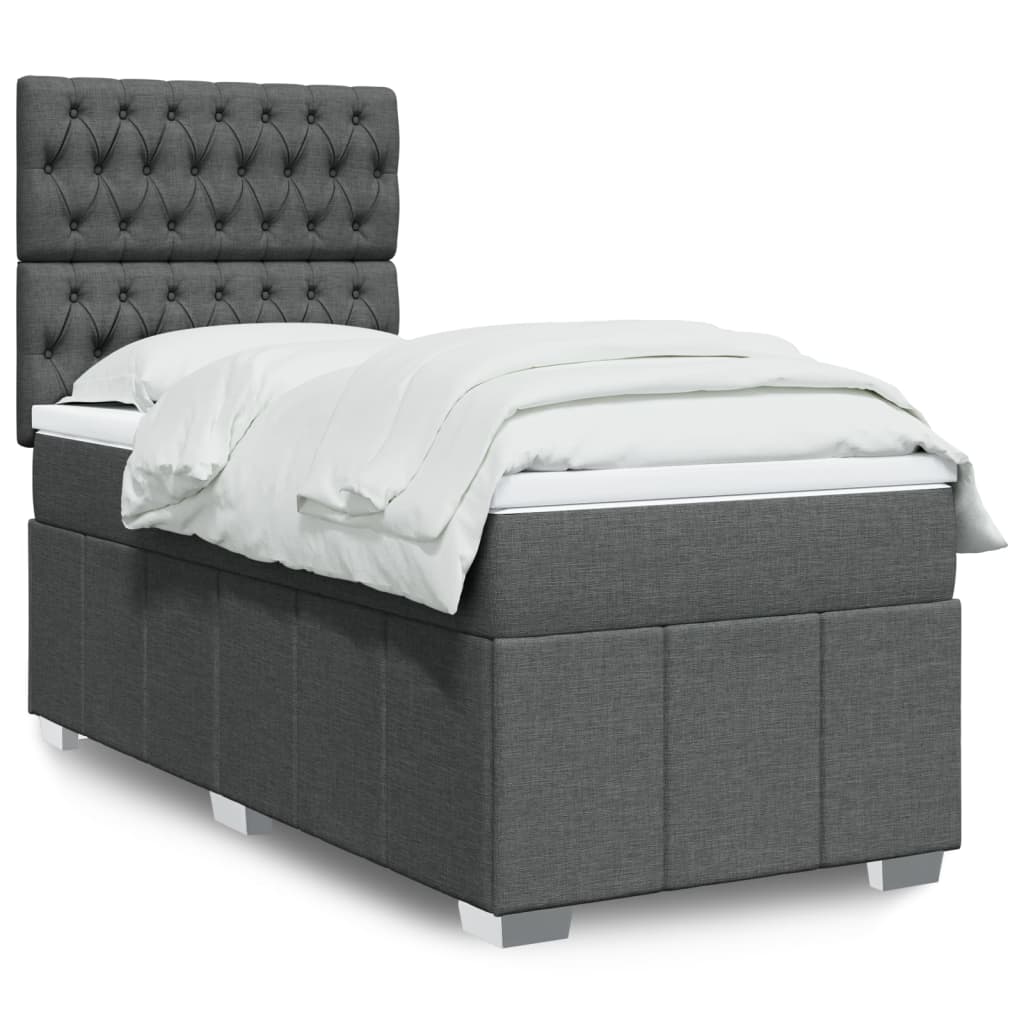 Cama Box Spring Con Colchón Tela Gris Taupe