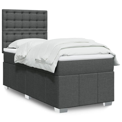 Cama Box Spring Con Colchón Tela Gris Taupe