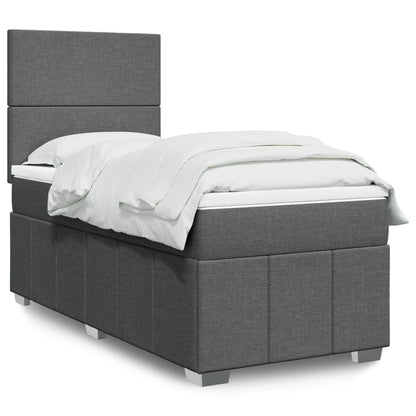 Cama Box Spring Con Colchón Tela Gris Taupe