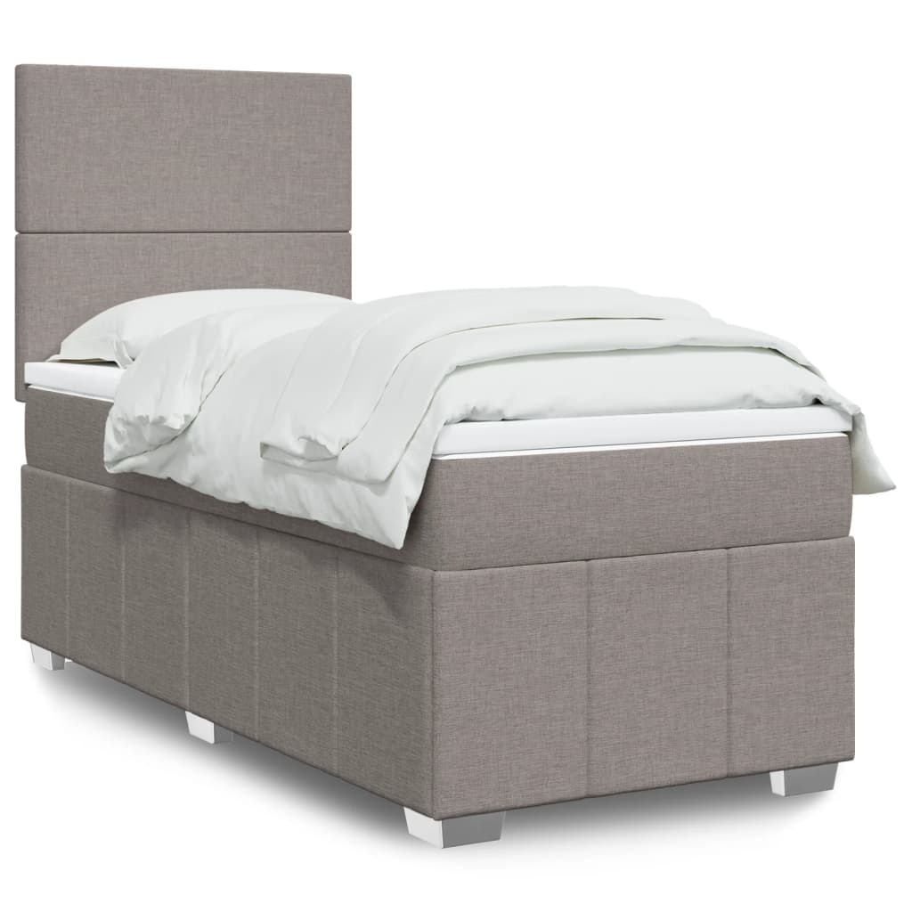 Cama Box Spring Con Colchón Tela Gris Taupe