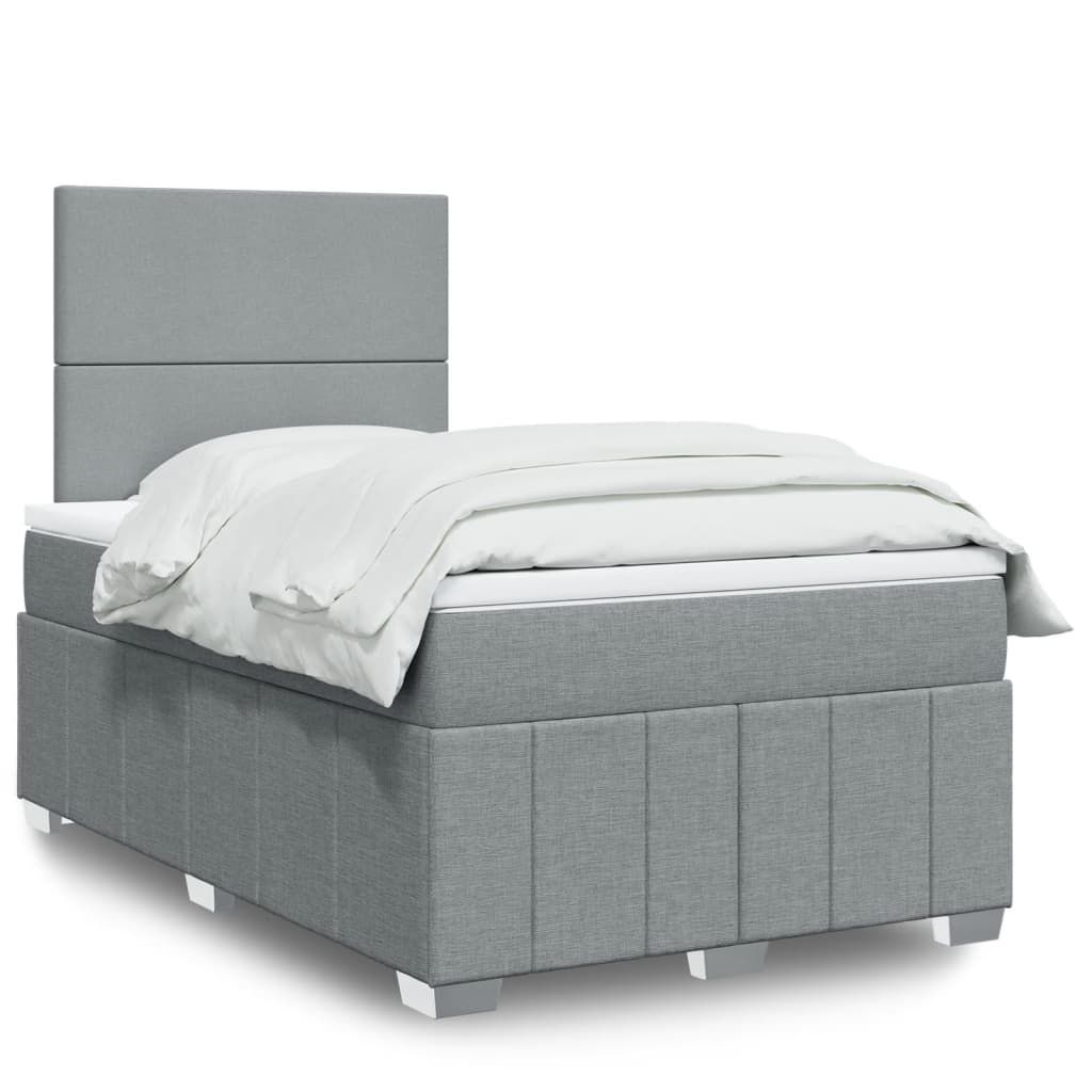 Cama Box Spring Con Colchón Tela Gris Taupe