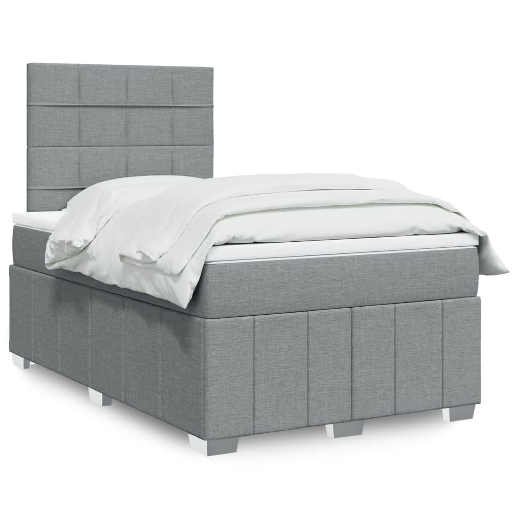 Cama Box Spring Con Colchón Tela Gris Taupe