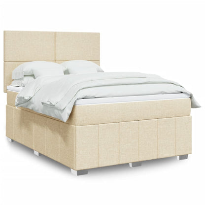 Cama Box Spring Con Colchón Tela Gris Taupe