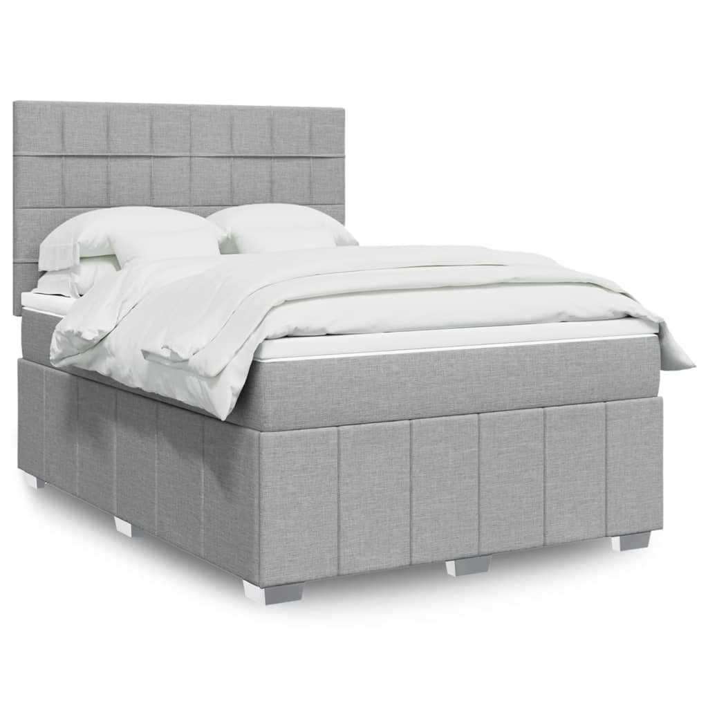 Cama Box Spring Con Colchón Tela Gris Taupe