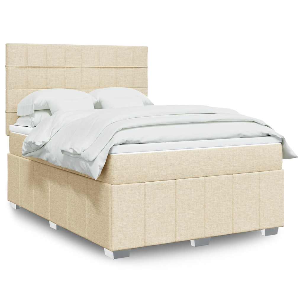 Cama Box Spring Con Colchón Tela Gris Taupe