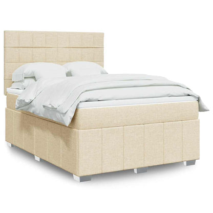 Cama Box Spring Con Colchón Tela Gris Taupe