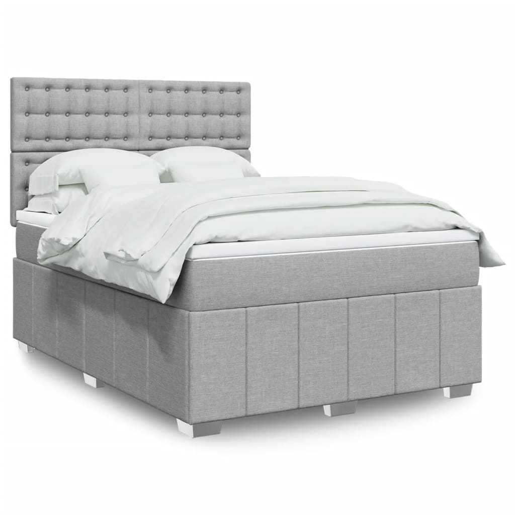 Cama Box Spring Con Colchón Tela Gris Taupe