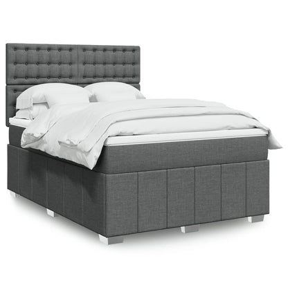 Cama Box Spring Con Colchón Tela Gris Taupe