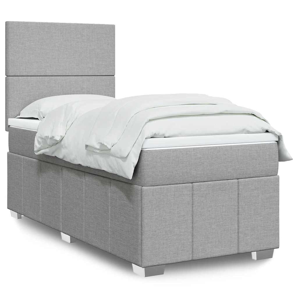 Cama Box Spring Con Colchón Tela Gris Taupe