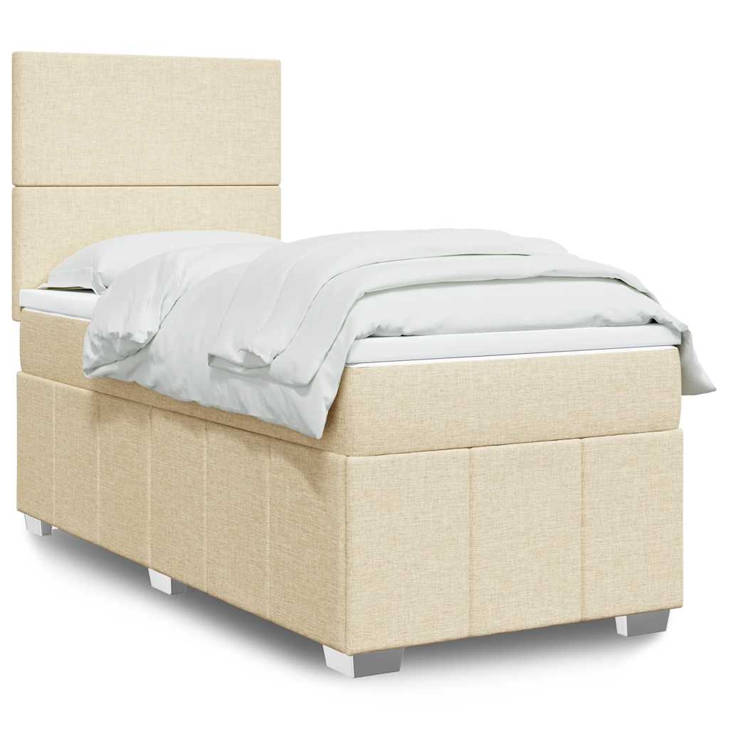 Cama Box Spring Con Colchón Tela Gris Taupe