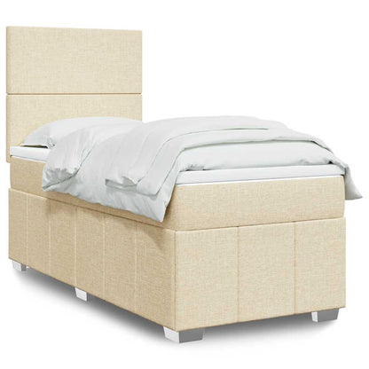 Cama Box Spring Con Colchón Tela Gris Taupe