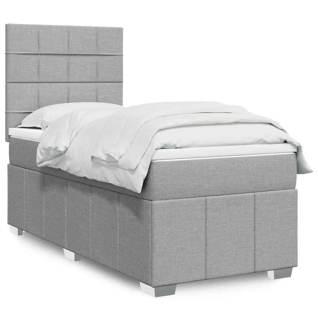 Cama Box Spring Con Colchón Tela Gris Taupe