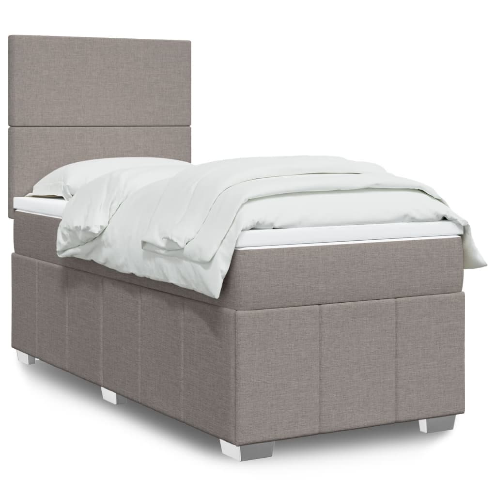 Cama Box Spring Con Colchón Tela Gris Taupe
