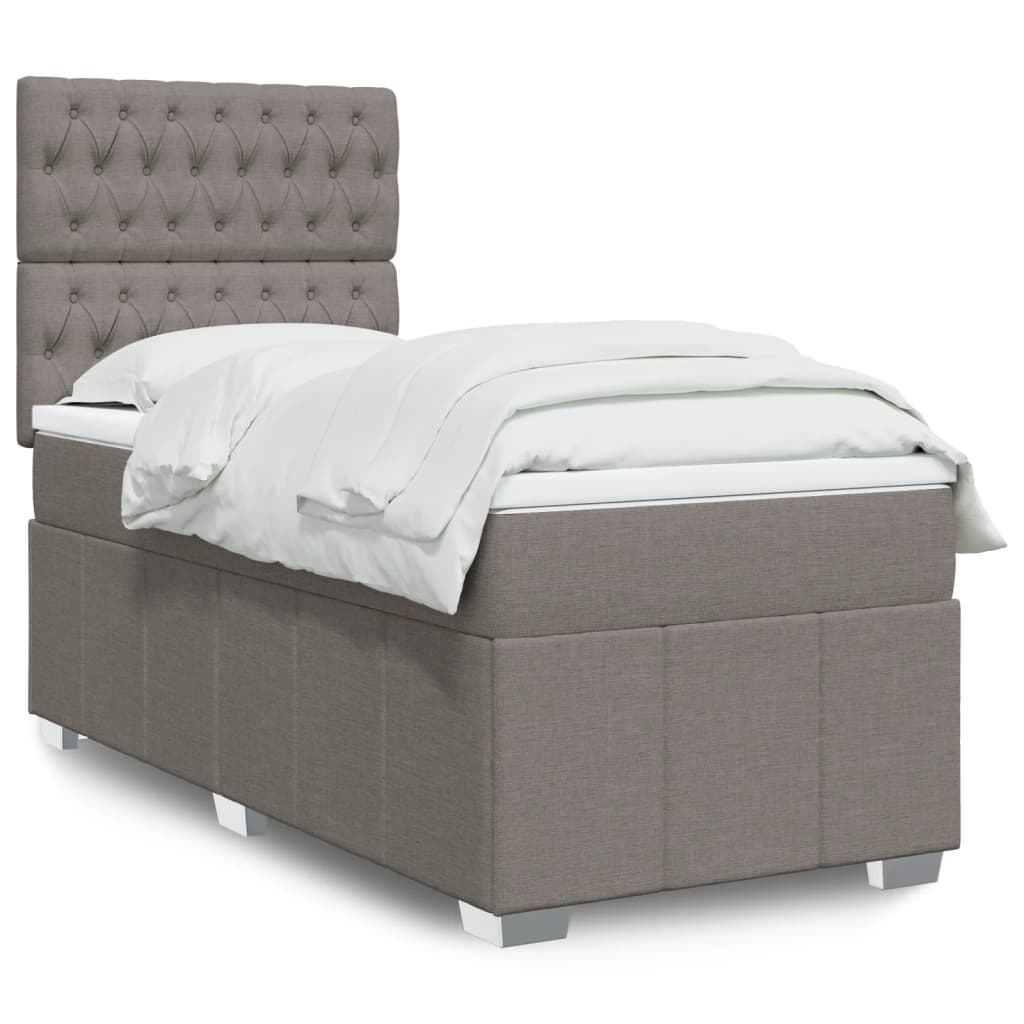 Cama Box Spring Con Colchón Tela Gris Taupe