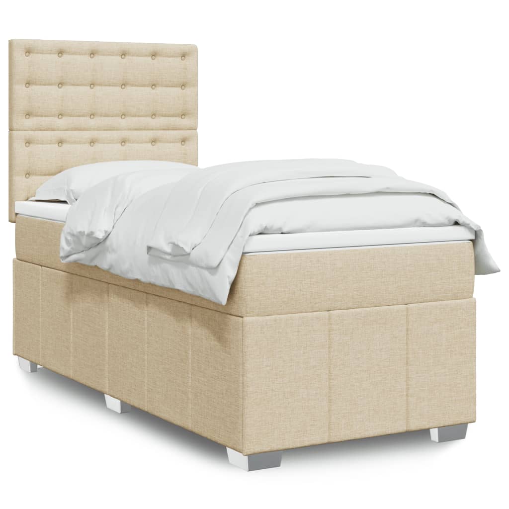 Cama Box Spring Con Colchón Tela Gris Taupe