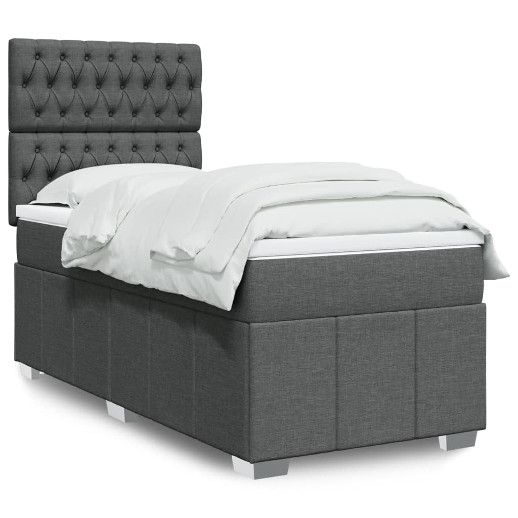 Cama Box Spring Con Colchón Tela Gris Taupe