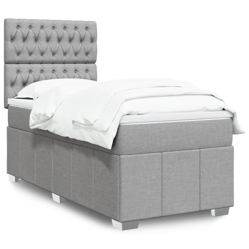 Cama Box Spring Con Colchón Tela Gris Taupe
