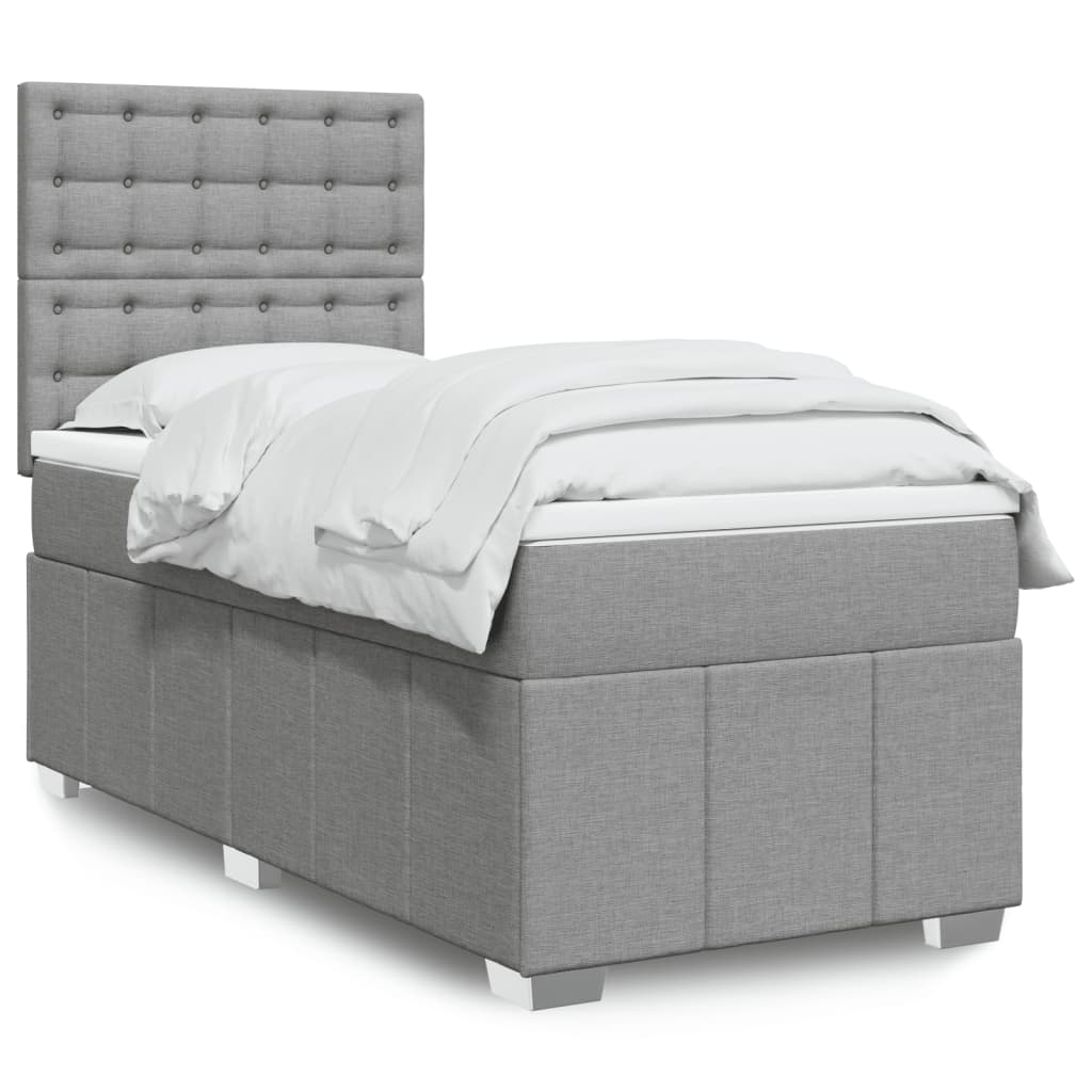 Cama Box Spring Con Colchón Tela Gris Taupe