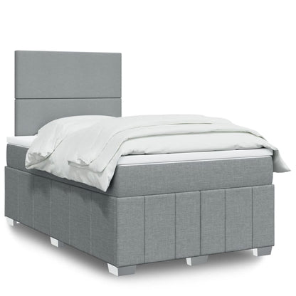 Cama Box Spring Con Colchón Tela Gris Taupe