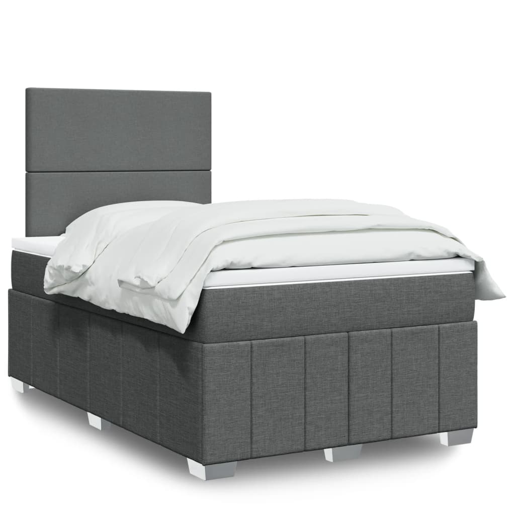 Cama Box Spring Con Colchón Tela Gris Taupe