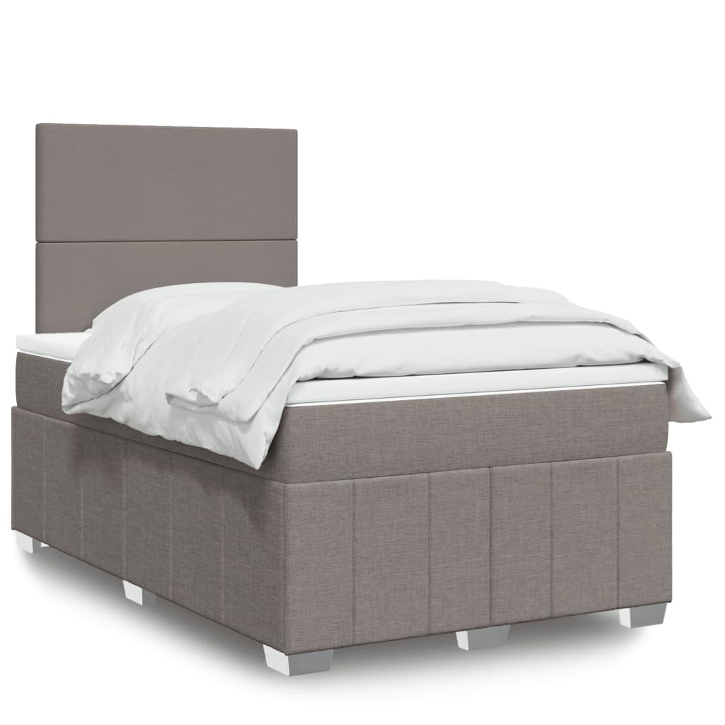Cama Box Spring Con Colchón Tela Gris Taupe