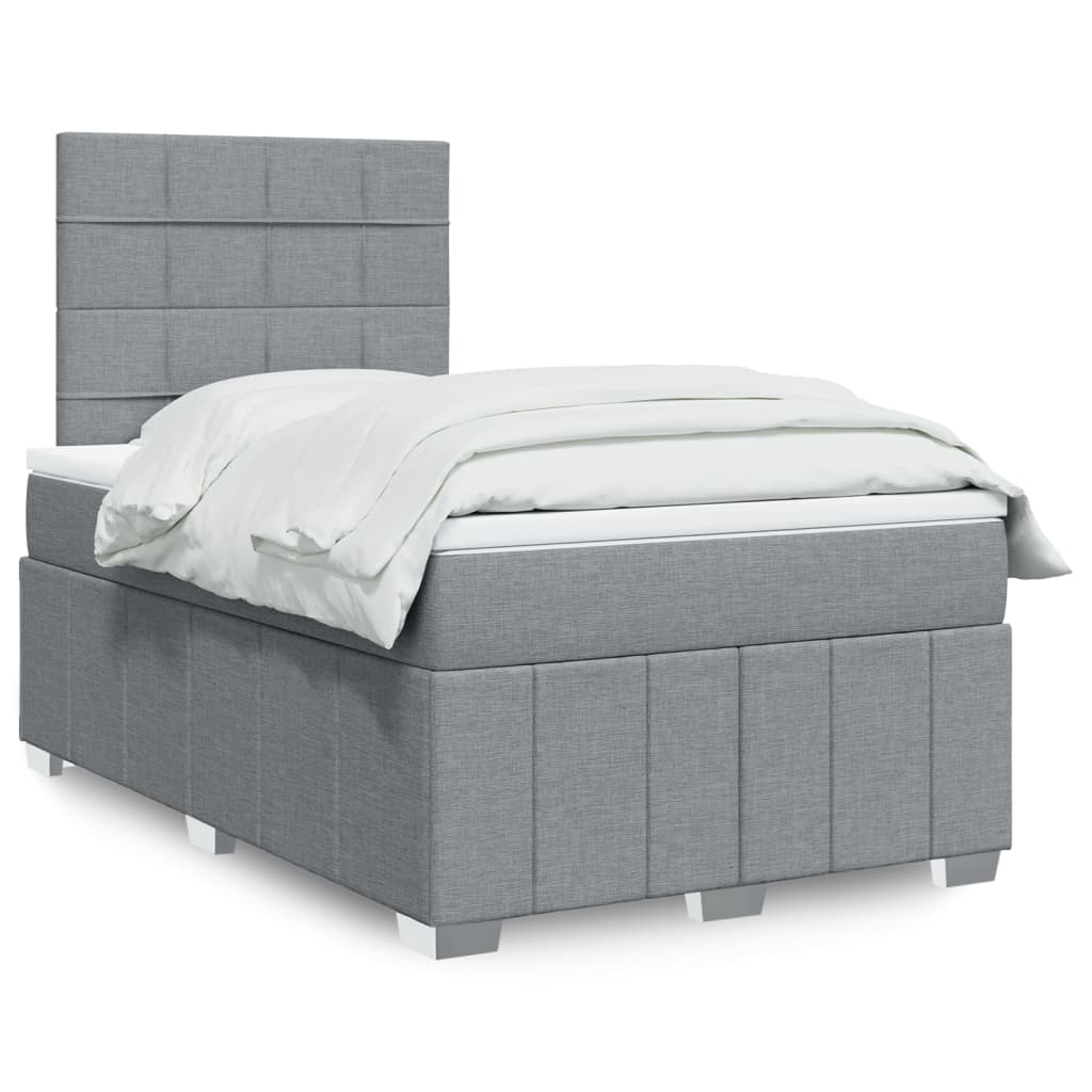 Cama Box Spring Con Colchón Tela Gris Taupe