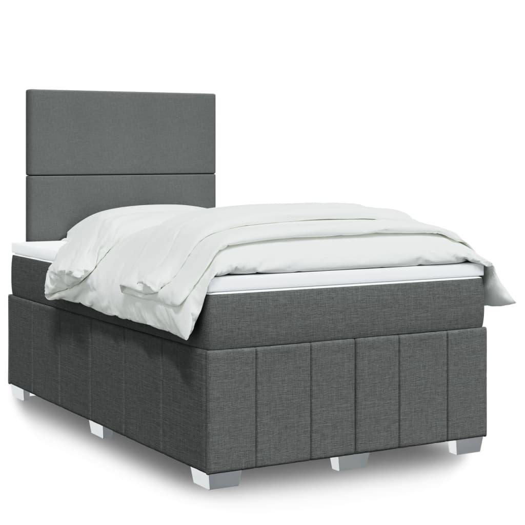 Cama Box Spring Con Colchón Tela Gris Taupe