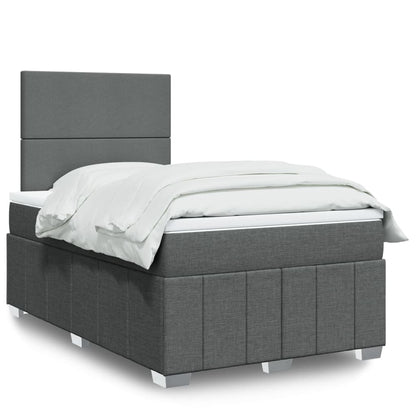Cama Box Spring Con Colchón Tela Gris Taupe