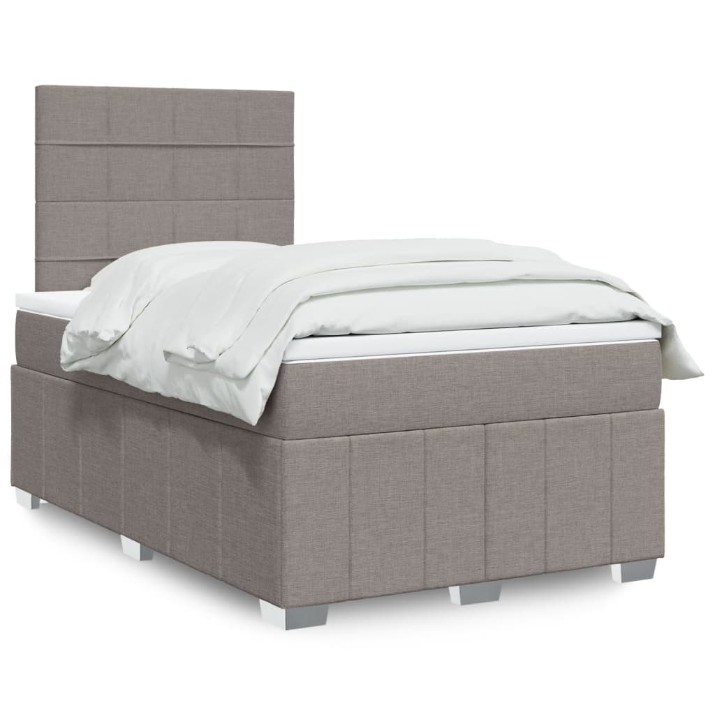 Cama Box Spring Con Colchón Tela Gris Taupe