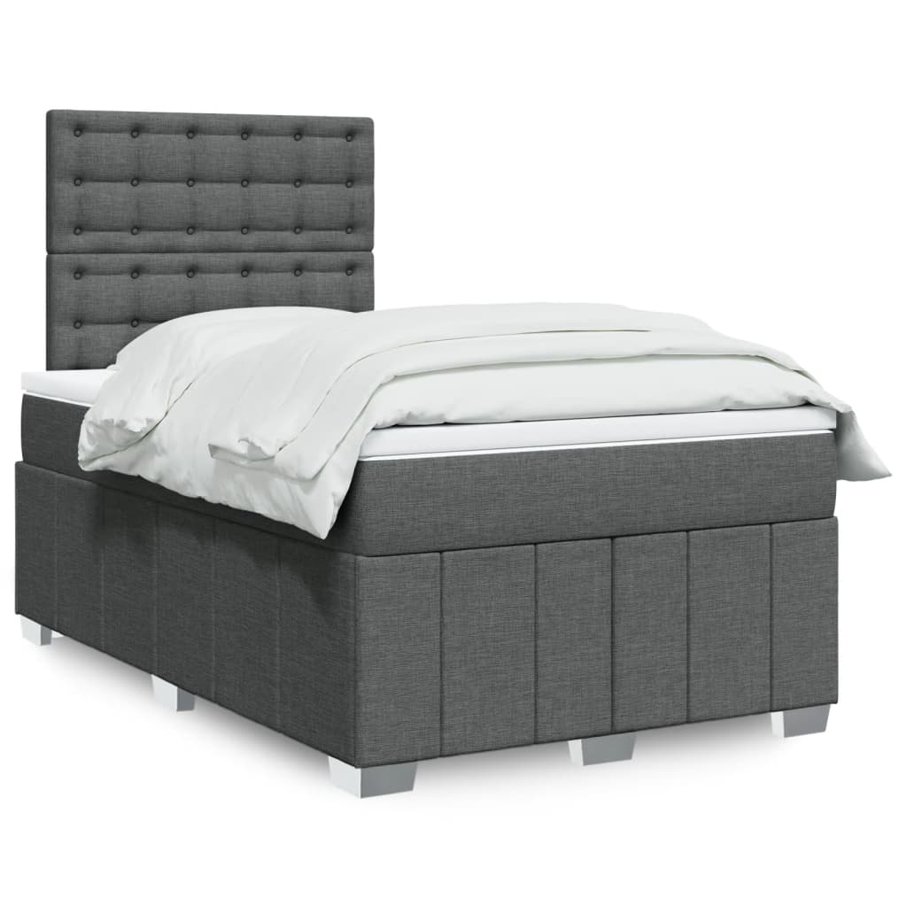 Cama Box Spring Con Colchón Tela Gris Taupe