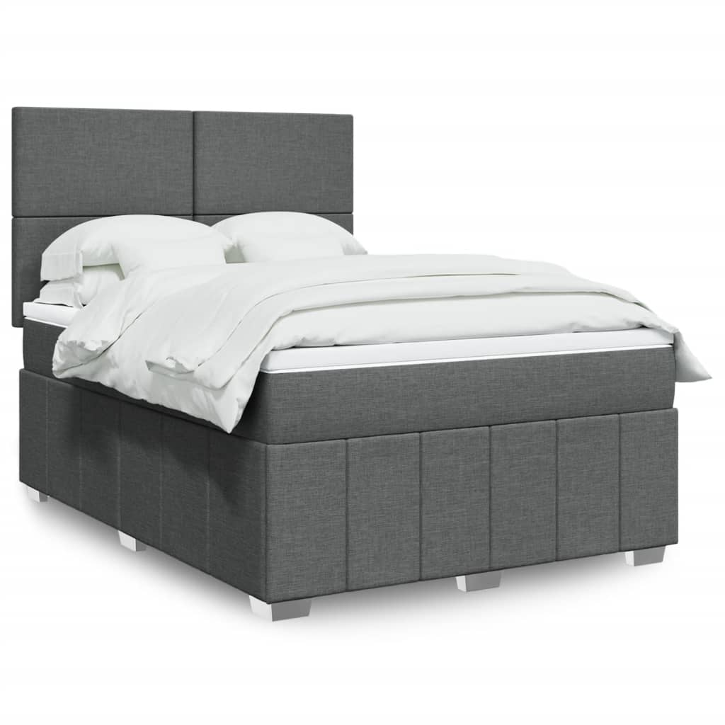 Cama Box Spring Con Colchón Tela Gris Taupe