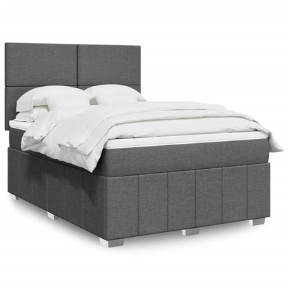 Cama Box Spring Con Colchón Tela Gris Taupe