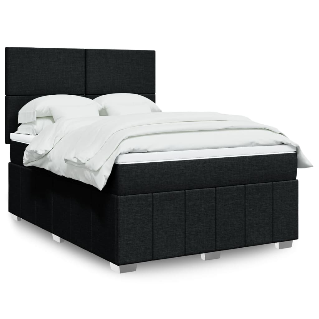 Cama Box Spring Con Colchón Tela Gris Taupe