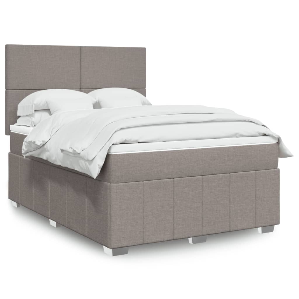 Cama Box Spring Con Colchón Tela Gris Taupe