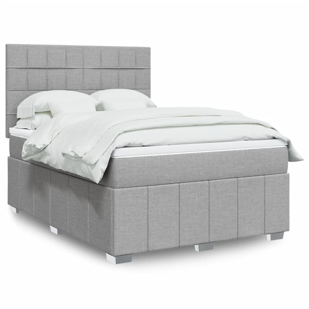 Cama Box Spring Con Colchón Tela Gris Taupe