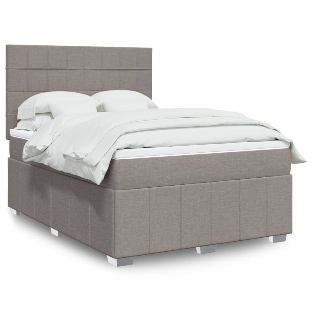 Cama Box Spring Con Colchón Tela Gris Taupe