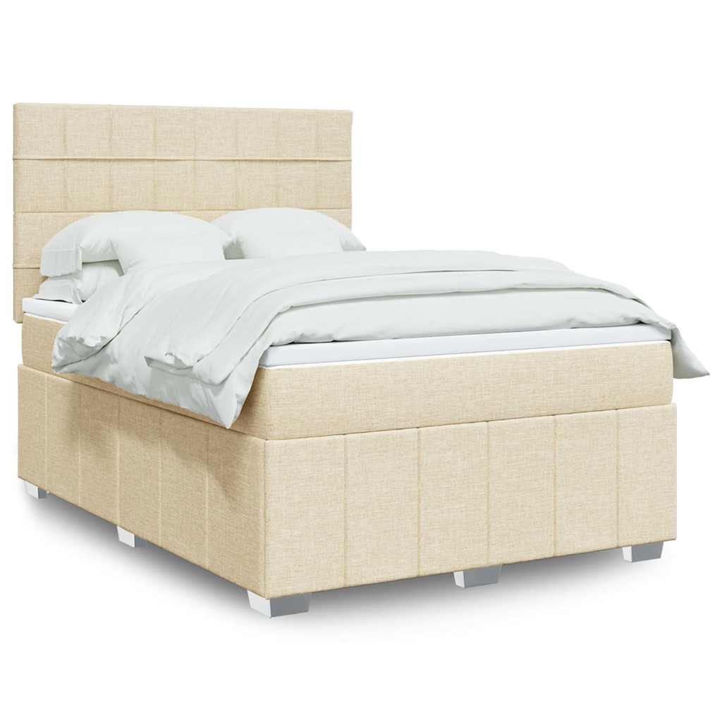 Cama Box Spring Con Colchón Tela Gris Taupe