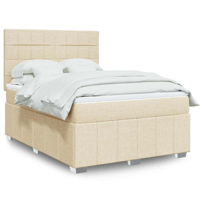 Cama Box Spring Con Colchón Tela Gris Taupe