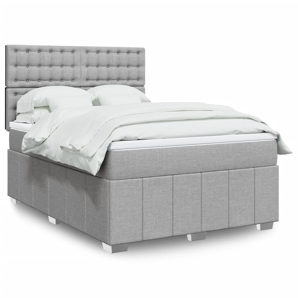 Cama Box Spring Con Colchón Tela Gris Taupe