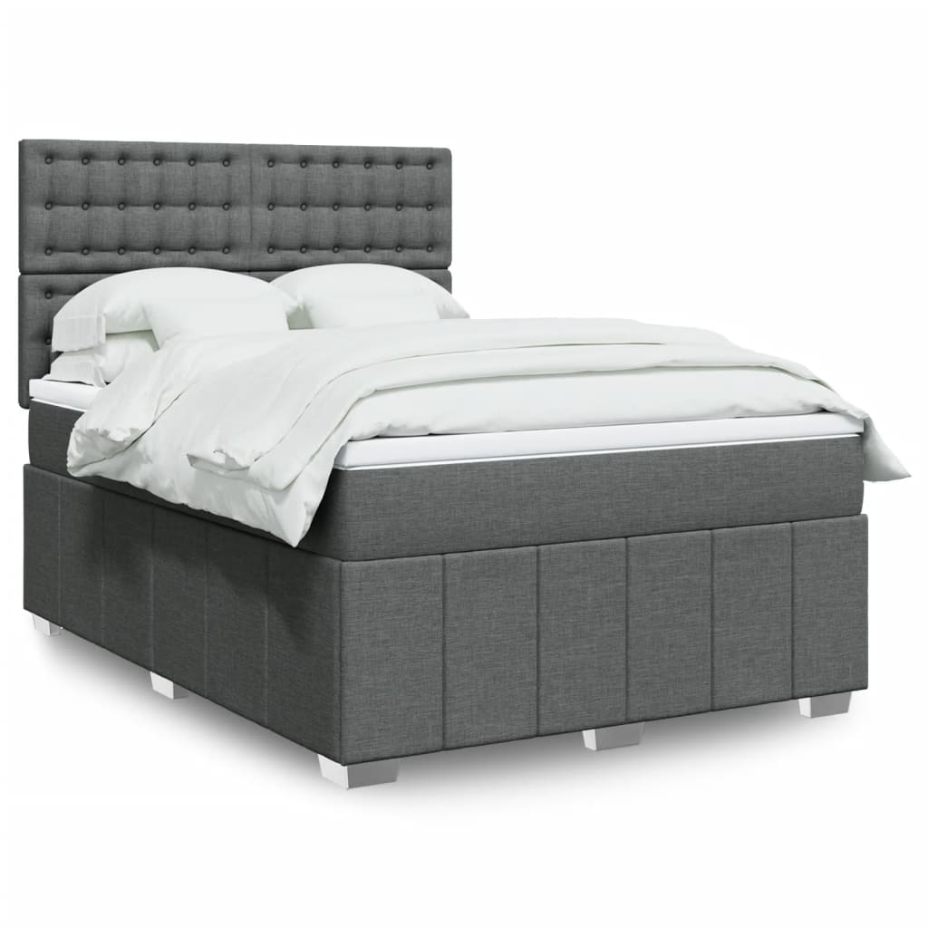 Cama Box Spring Con Colchón Tela Gris Taupe