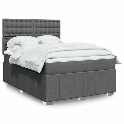 Cama Box Spring Con Colchón Tela Gris Taupe