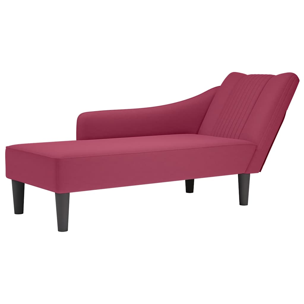 Chaise Longue Con Reposabrazos Derecho Terciopelo Rojo Vino