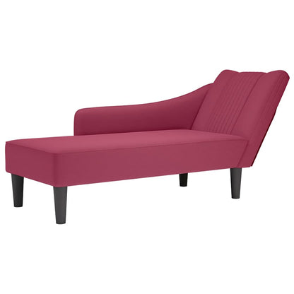 Chaise Longue Con Reposabrazos Derecho Terciopelo Rojo Vino