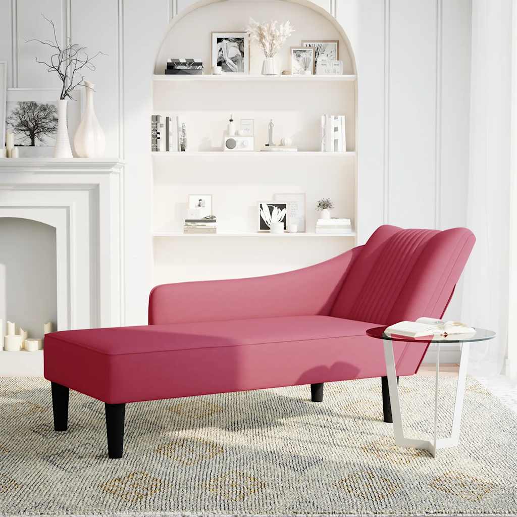Chaise Longue Con Reposabrazos Derecho Terciopelo Rojo Vino